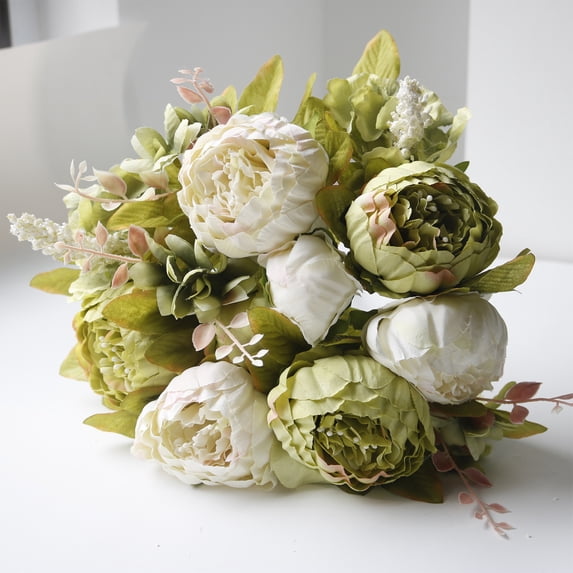 Bxaolu Peonies Artificial Flowers, 1 Packs Faux Peony Flowers Real Touch Fake Silk Bouquet for Arrangements Dining Table Centerpieces for Kitchen Bridal Wedding Party (1, Green)