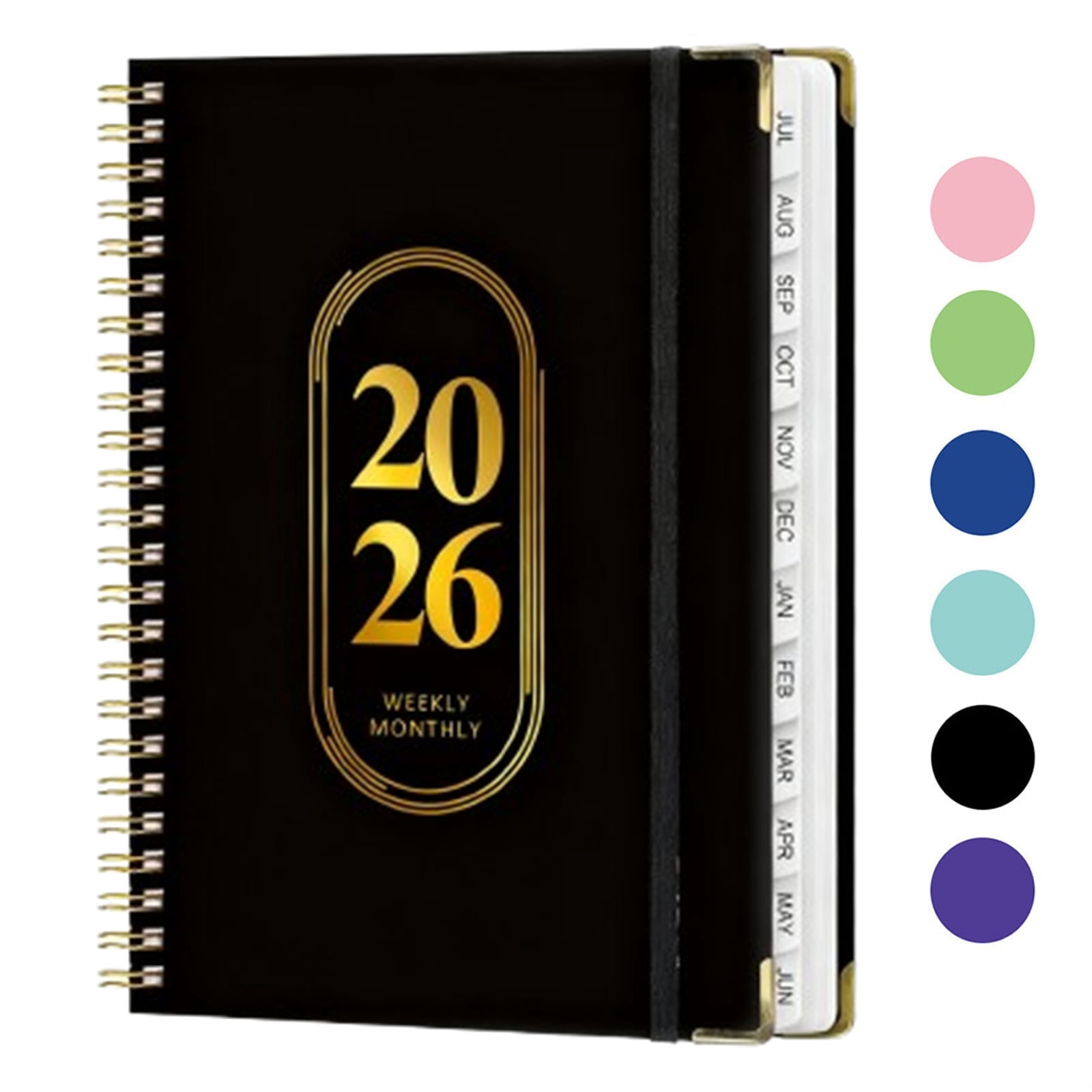 Bxaolu Planner 2026, Weekly and Monthly Calendar Planner Book with Tabs, Spiral Schedule Agenda A5 Notebook for Office, Work(Black)