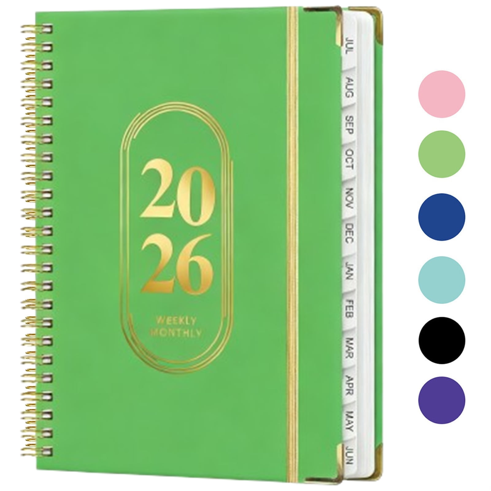 Bxaolu Planner 2026, Weekly and Monthly Calendar Planner Book with Tabs, Spiral Schedule Agenda A5 Notebook for Office, Work(Green)