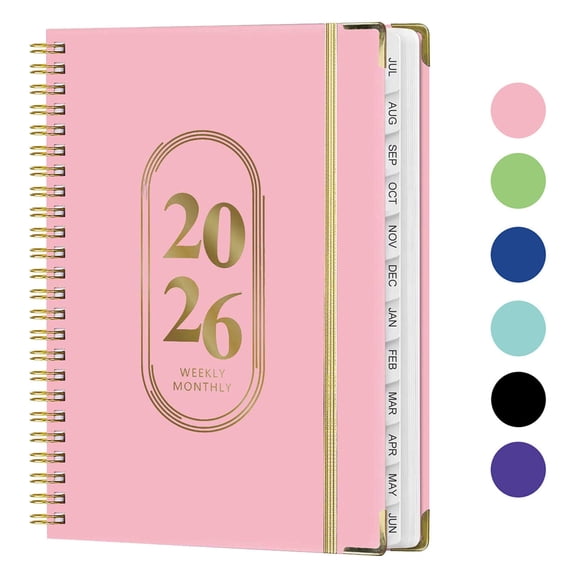Bxaolu Planner 2026, Weekly and Monthly Calendar Planner Book with Tabs, Spiral Schedule Agenda A5 Notebook for Office, Work(Pink)