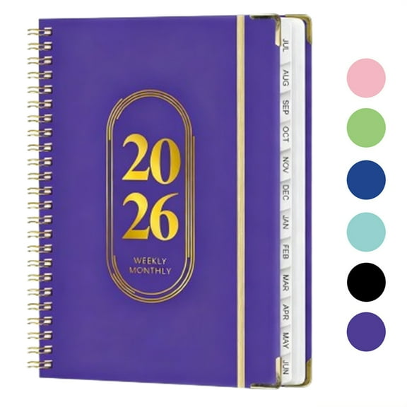 Bxaolu Planner 2026, Weekly and Monthly Calendar Planner Book with Tabs, Spiral Schedule Agenda A5 Notebook for Office, Work(Purple)