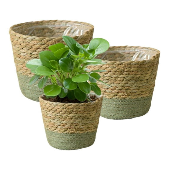 Bxaolu Plant Basket, 3-Pack Plant Basket Indoor with Plastic Liner, Woven Planters Flower Basket, Planter Basket for Rustic Boho Home Farmhouse Floor Potted Pots Decor (S, Green)