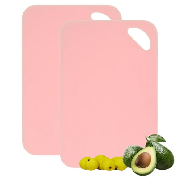 Bxaolu Plastic Cutting Board Set, 2-Pack Small Chopping Boards for Kitchen, Dishwasher Safe, Double-Side Boards Pads for Meat Vegetable Fruit, Non-Slip, Space Saving, Pink