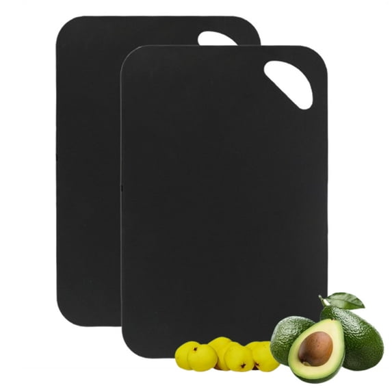 Bxaolu Plastic Cutting Board Set, 2-Pack Small Chopping Boards for Kitchen, Dishwasher Safe, Double-Side Boards Pads for Meat Vegetable Fruit, Non-Slip, Space Saving, Black