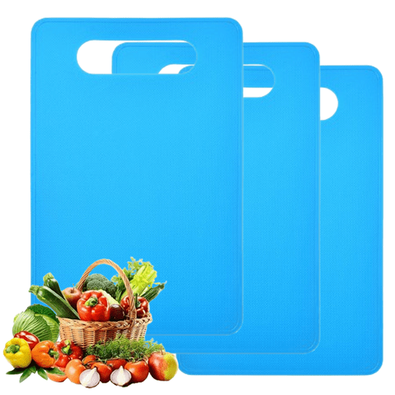 Bxaolu Plastic Cutting Board Set, 3 Pack Small Chopping Boards for Kitchen, Dishwasher Safe, Double-Side Boards Pads for Meat Vegetable Fruit, Easy Grip Handle, Non-Slip, Space Saving(Dark Blue)