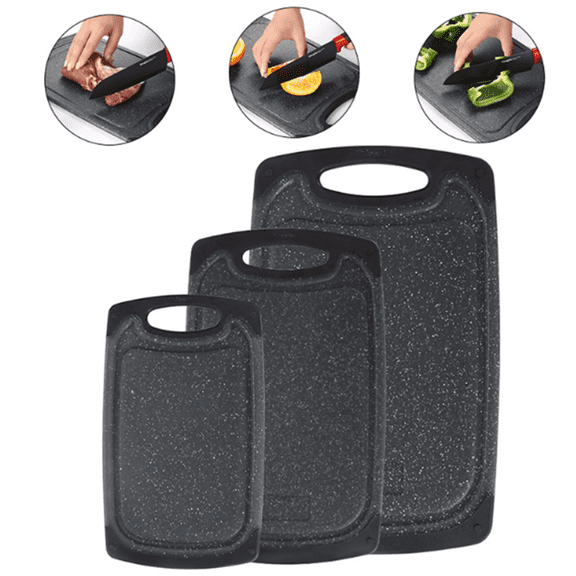 Bxaolu Plastic Cutting Boards for Kitchen, With Grips – Non Slip Cutting Board with Juice Groove – Durable Cutting Boards for Meat and Vegetables, Black