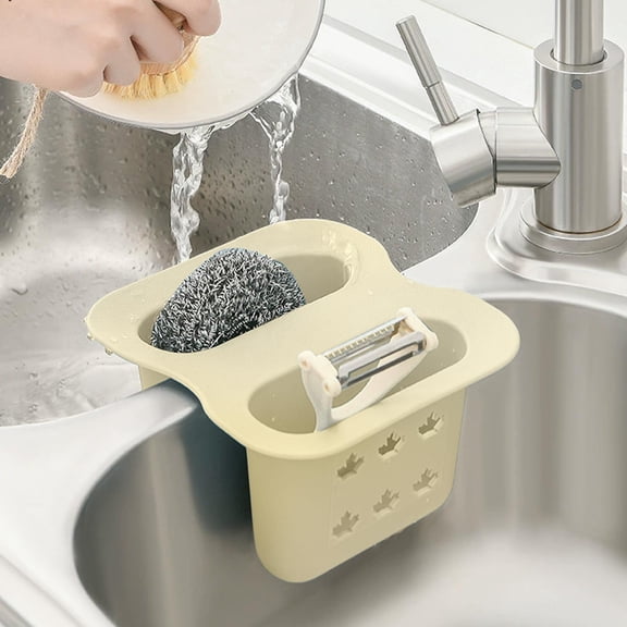 Bxaolu Plastic Sponge Holder for Kitchen Sink, Saddle Caddy Organizer Rack, Sponges Holder, Hanging Kitchen Sink Organizer Accessories Rack Basket-Faucet Caddy Desk Organizer Pen Holder (Beige)
