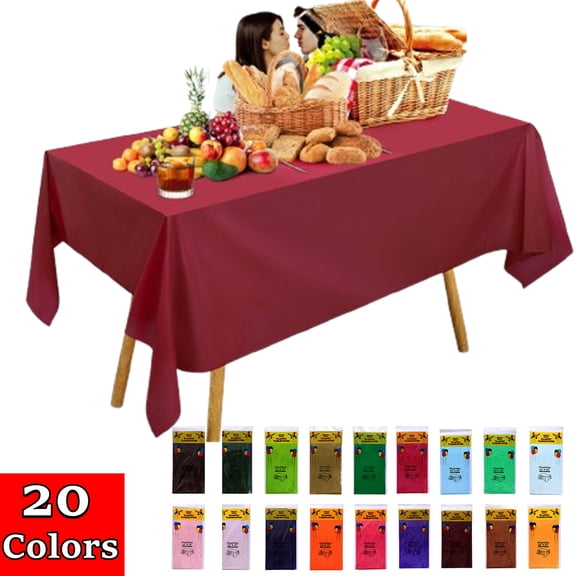 Bxaolu Plastic Table Cloth Disposable 1 Pack, 54 x 72 Inch Table Cloths, Party, Picnic, Wedding, Decorative Tablecloths, Rectangle, Leakproof & Sturdy Plastic Cover, Red