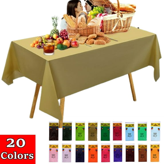 Bxaolu Plastic Table Cloth Disposable 1 Pack, 54 x 72 Inch Table Cloths, Party, Picnic, Wedding, Decorative Tablecloths, Rectangle, Leakproof & Sturdy Plastic Cover, Gold