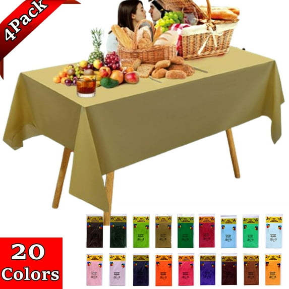 Bxaolu Plastic Table Cloth Disposable 1 Pack, 54 x 72 Inch Table Cloths, Party, Picnic, Wedding, Decorative Tablecloths, Rectangle, Leakproof & Sturdy Plastic Cover, Gold