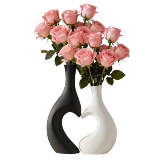 Bxaolu Plastic Vase Set of 2, Black White Hollow Living Room Decor Vase, Minimalist Decorative Modern Boho Vase for Table Centerpiece Wedding Dining Living Room Office House Decoration
