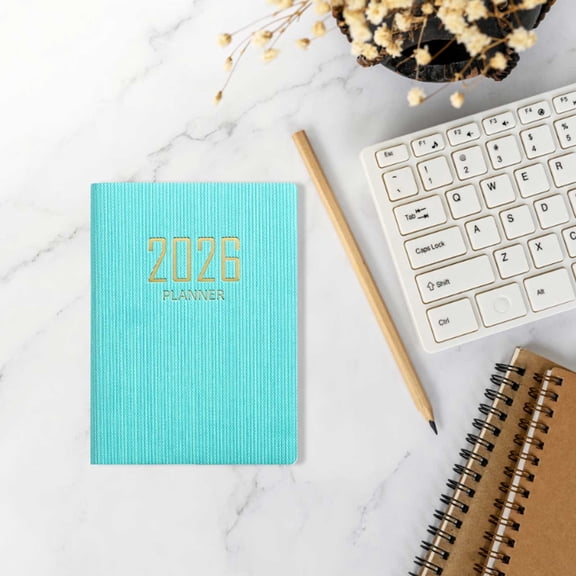 Bxaolu Pocket A7 Mini Planner Notebook | Small 2026 Daily Planner Notepad Tiny Lined Journal for Office Home Writing Supplies (Cyan)