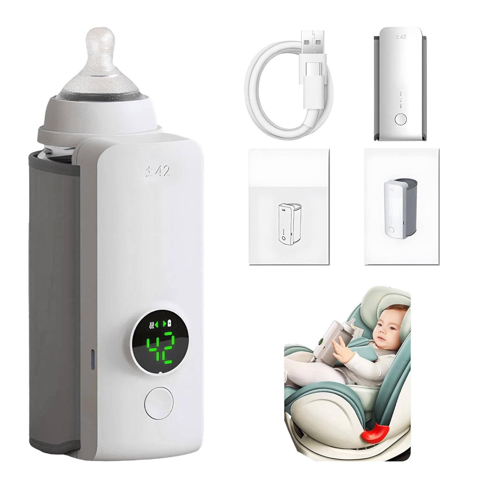 Bxaolu Portable Bottle Warmer, USB Baby Bottle Water Warmer, On The Go Milk Warmer - Fast Heating - Rechargeable Battery, Ideal for Busy Parents Travel