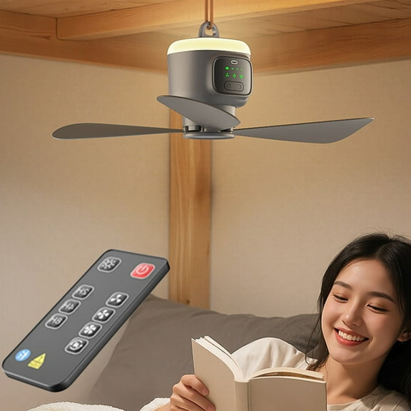 Bxaolu Portable Camping Fan,Tent Ceiling Fan,Rechargeable 12000mAh with Light & Hook,Timable & Auto Shut Off, 3 Speeds, Used for Tent Canopy RV Beach Dormitory Bedroom