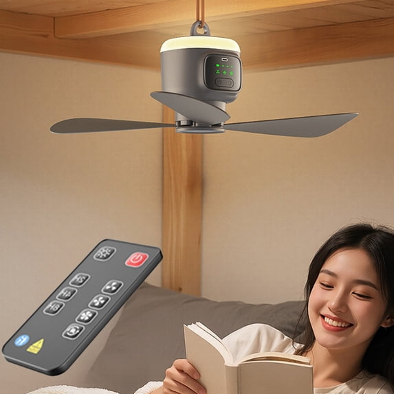 Bxaolu Portable Camping Fan,Tent Ceiling Fan,Rechargeable 12000mAh with Light & Hook,Timable & Auto Shut Off, 3 Speeds, Used for Tent Canopy RV Beach Dormitory Bedroom