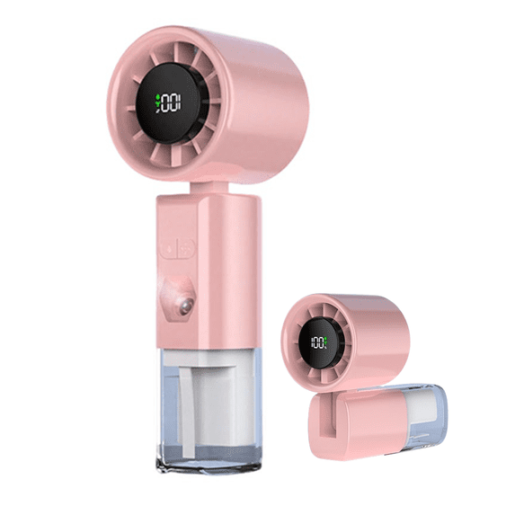 Bxaolu Portable Misting Fan, 180° Foldable Handheld, 100 Speed USB Rechargeable, Spray Water Mist with LED Digital Display, Mini Hand Cooling Fans for Travel, Hiking, Concert, Outdoor (Pink)
