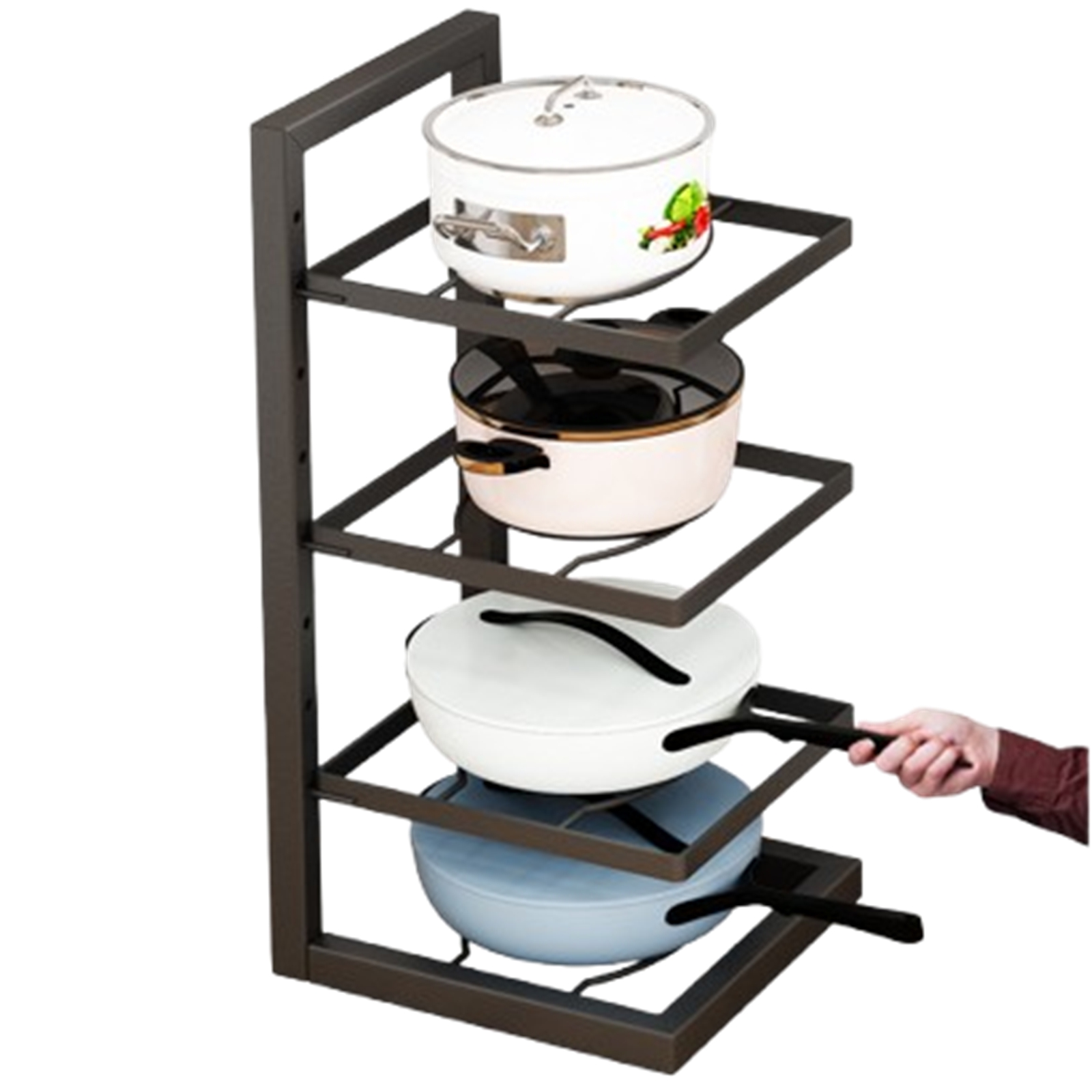 Bxaolu Pot and Pan Organizer Rack for Under Cabinet, Heavy Duty Pot Pan Rack Under Sink Organizers and Storage, Pot Lid organizer, Kitchen Cabinet Organizer with 4 Adjustable Tiers
