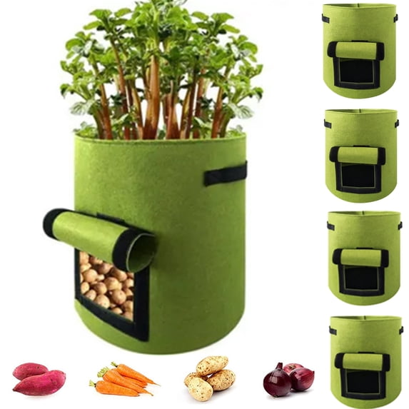 Bxaolu Potato Grow Bags, 4 Pack 7 Gallon Garden Planting Growing Bag with Flap and Handles Planter Pots for Onion, Fruits, Tomato, Carrot - Green