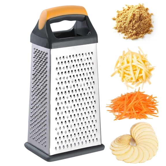 Bxaolu Professional Cheese Grater - Stainless Steel, 4 Sides - Perfect Box Grater for Parmesan Cheese, Vegetables, Ginger - Dishwasher Safe - Black