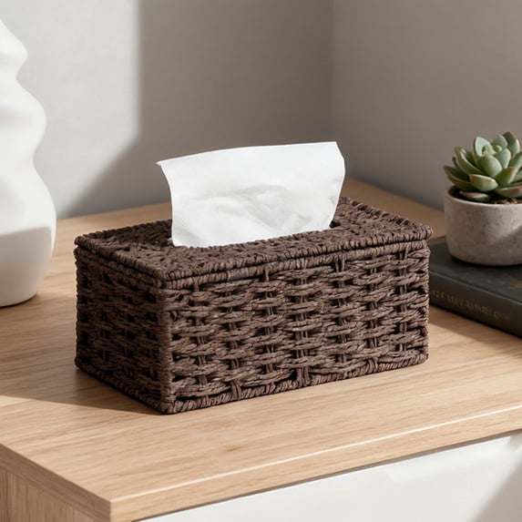 Bxaolu Rattan Rectangular Tissue Box Cover - Handwoven Decorative Tissue Holder, Fits Standard Rectangular Tissue Boxes for Living Room, Bedroom, Bathroom, Home Decor