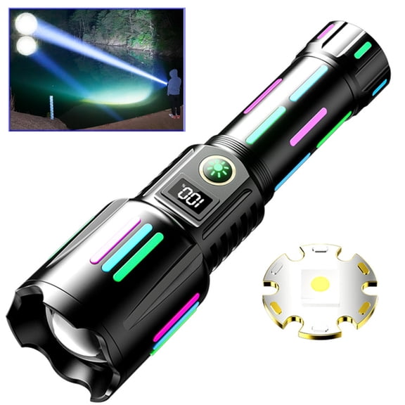 Bxaolu Rechargeable Flashlights High Lumens with 7 Lighting Modes, Super Bright LED Flashlight Type-C Powerful Long Lasting Heavy Duty Strong Flash Light for Camping Hiking, Black