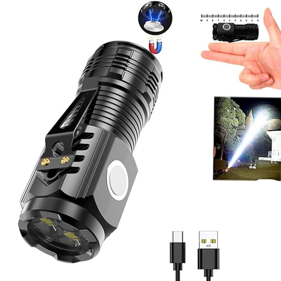 Bxaolu Rechargeable Mini Flashlights with Magnetic Base, 1 Pack Bright 3 LED Flash Lights, Small Flashlight with Belt Clip,3 Lighting Modes Portable Rechargeable Flashlights for Camping Home,Black