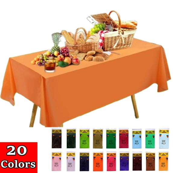 Bxaolu Rectangle Table Cloth, Waterproof Plastic Tablecloths for Rectangle Tables, Wipeable Disposable Plastic Table Cover for Dining, Camping, Indoor and Outdoor (72"x54", Orange)