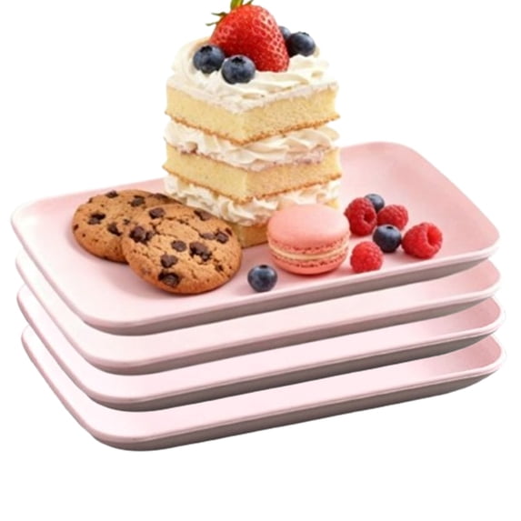 Bxaolu Rectangular Plate Set, Plastic Large Serving Platters, 8.2" Dessert Trays for Party, Entertaining, Food, Appetizers, Dishwasher and Oven Safe Salad Dishes Set of 4, Pink