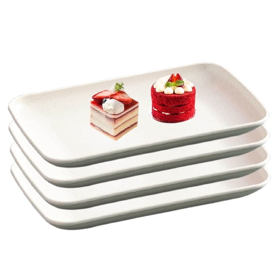 Bxaolu Rectangular Plate Set, Plastic Large Serving Platters, 8.2 Inch Dessert Trays for Party, Entertaining, Food, Appetizers, Dishwasher and Oven Safe Salad Dishes Set of 4, Beige