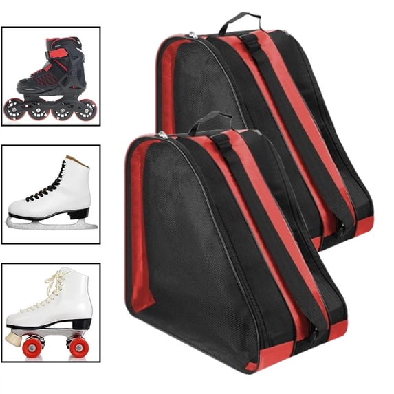 Bxaolu Roller Skate Bag, Breathable Ice Skate Bags with Adjustable Shoulder Strap, Oxford Cloth Skating Shoes Storage Bag for Women Men, Roller Skate Accessories, 2PCS-Red