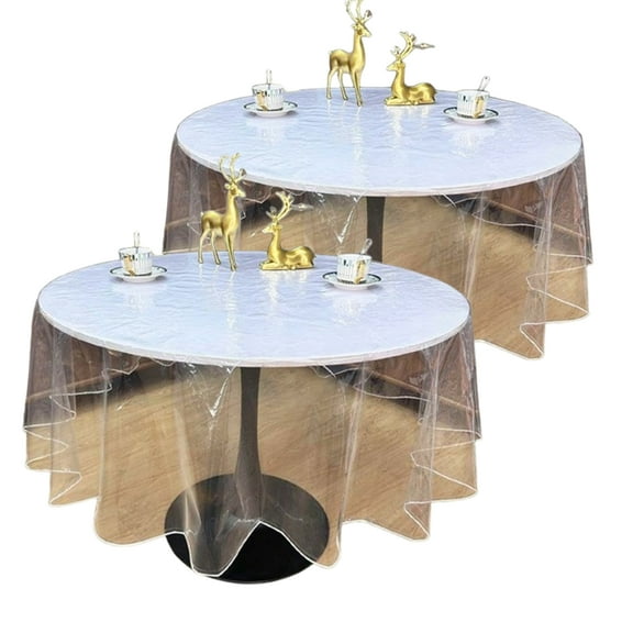 Bxaolu Round Clear Plastic Tablecloth Protector, Waterproof Table Cover Plastic Sheet, Non Slip Wipeable Circular Table Cloth for Wedding, Banquet, Restaurant, Parties (2 Pack, 60")
