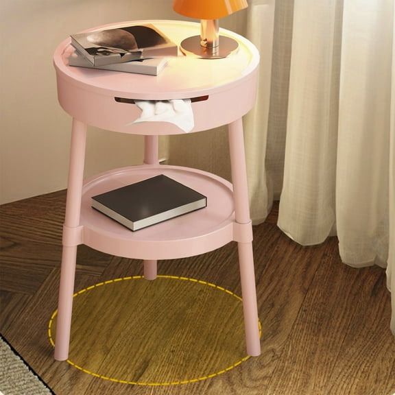 Bxaolu Round Small Side Table, 2 Tier Modern Plastic 20.5" Tall End Table Circle Accent Table Coffee Tables Nightstand for Small Spaces Indoor Outdoor and Living Room Bedroom Balcony Office, Pink