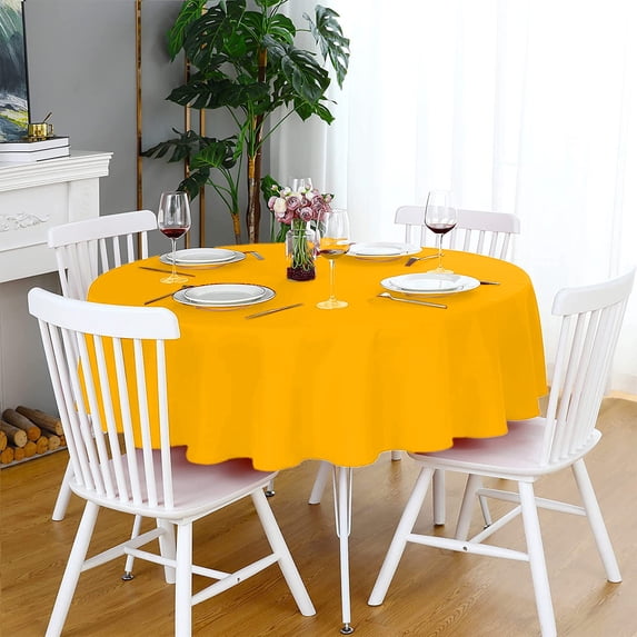 Bxaolu Round Tablecloth 70 Inch Waterproof Heavy Duty Polyester Fabric Table Cloth, Spillproof Washable Table Cover for Parties, Camping, Picnic, Banquet, Indoor and Outdoor (Gold)
