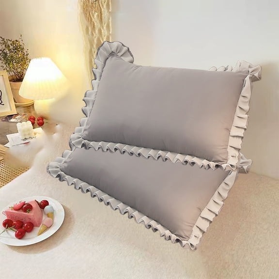 Bxaolu Ruffle Pillow Cases Standard Size Set of 2, Ruffled Pillow Covers with Envelope Closure, Wrinkle Resistant Pillowcases 19" x 29", Ruffled Pillow Shams, Gray