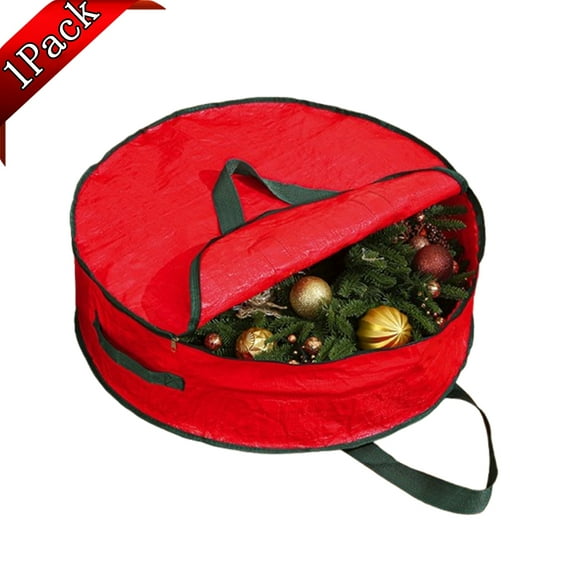 Bxaolu Seasonal Holiday Decorative Wreath Storage Organizer, 30 Inch, Red Round Polyester Material Christmas Decoration Holder for Wreaths and Garlands with Reinforced Handle(Red, 30")