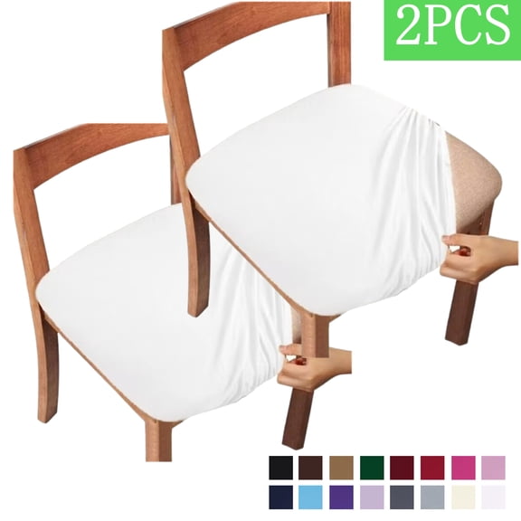 Bxaolu Seat Covers for Dining Room Chair Set of 2, Stretch Fit Removable Washable Anti-dust Desk Chair Seat Cushion Protectors - White