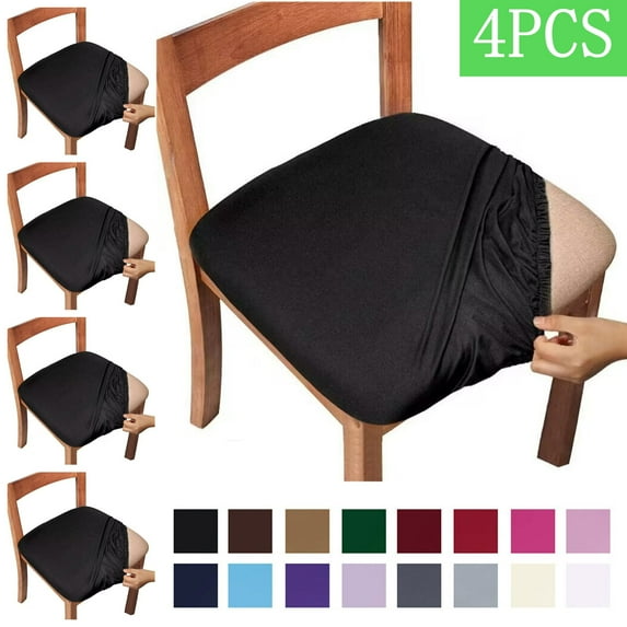 Bxaolu Seat Covers for Dining Room Chair Set of 4, Stretch Fit Removable Washable Anti-dust Desk Chair Seat Cushion Protectors - Black