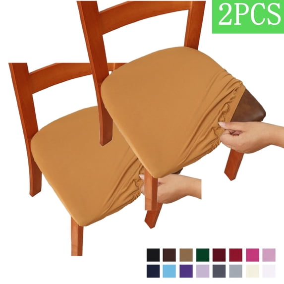 Bxaolu Seat Covers for Dining Room Chairs Set of 2, Stretch Jacquard Removable Washable Chair Seat Slipcovers Protector, Kitchen Chair Covers - Khaki