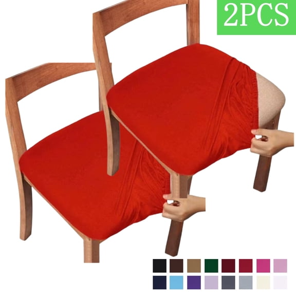 Bxaolu Seat Covers for Dining Room Chairs Set of 2, Stretch Jacquard Removable Washable Chair Seat Slipcovers Protector, Kitchen Chair Covers - Red