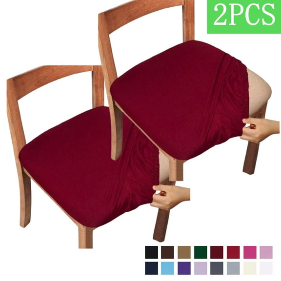 Bxaolu Seat Covers for Dining Room Chairs Set of 2, Stretch Jacquard Removable Washable Chair Seat Slipcovers Protector, Kitchen Chair Covers - Wine