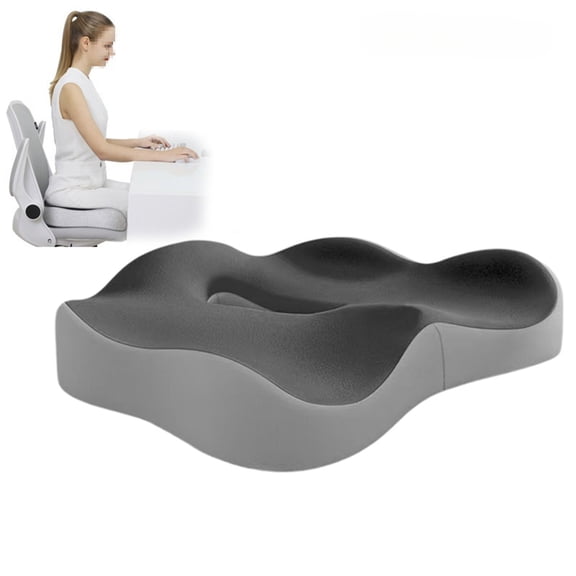 Bxaolu Seat Cushion, Office Chair Cushion for Pressure Relief, Coccyx Cushion, Ergonomic Memory Foam Seat Cushion for Car, Home, Soft and Comfortable Pad for Hip, All Day Comfort - Gray