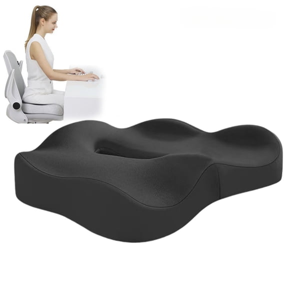 Bxaolu Seat Cushion, Office Chair Cushion for Pressure Relief, Coccyx Cushion, Ergonomic Memory Foam Seat Cushion for Car, Home, Soft and Comfortable Pad for Hip, All Day Comfort - Black