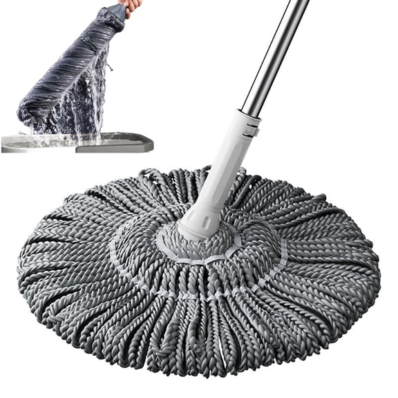 Bxaolu Self-Wringing Twist Mops for Floor Cleaning, Microfiber Floor Mop with 50 " Long Handle, Easy Wringing Mop for Hardwood Household Clean, Gray