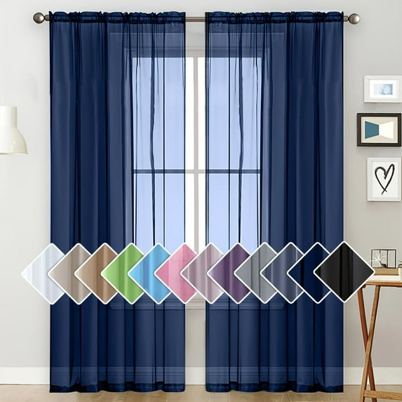 Bxaolu Semi Sheer Curtains 84 Inches Long, Light Filtering Drapes with Rod Pocket, Lightweight Window Treatments for Living Room Bedroom Decor, 52 X 84 Inch,1 Panel, Navy