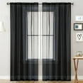 thumbnail image 1 of Bxaolu Semi Sheer Curtains for Living Room 63 inch Length 2 Panels Set, Rod Pocket Window&nbsp;Drapes&nbsp;with Light Filtering Window Treatments for Bedroom, W52 x L63, Black, 1 of 8