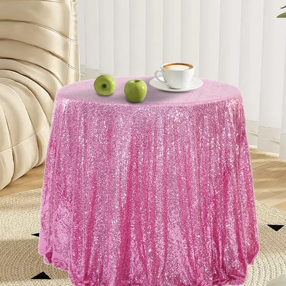 Bxaolu Sequin Tablecloth 47.5 Inch Round Sparkly Glitter Table Cover Overlays for Round Tables Wedding Bridal Shower Birthdays Party Prom Decorations, Pink