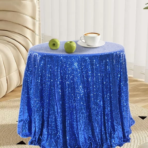 Bxaolu Sequin Tablecloths for Round Table, 47.5" Plastic Round Table Cover, Glitter Party Decorations for Girls Birthday Wedding Graduation Princess Party, Blue