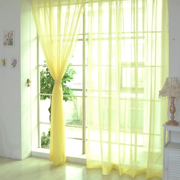 Bxaolu Sheer Curtain Panels for Living Room Elegant Window Treatment Sets Light Filtering Translucent Draperies for Office Home(Yellow,2 Panels,W31.5 x L79inch)