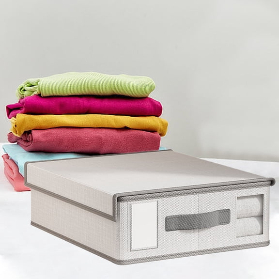 Bxaolu Sheet Organizers and Storage - 1 Pack Sheet Storage Organizer with Window, Foldable Dustproof Sheet Organizer for Linen Closet for Summer Blankets & Sheet Sets, White