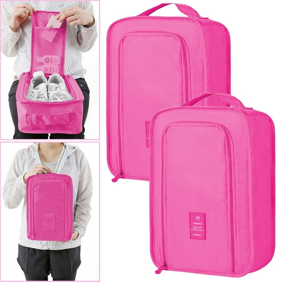 Bxaolu Shoe Bags for Travel, Holds 1 Pairs of Shoes, 2Pack Portable Shoe Storage Pouch, Sneaker Storage Bag - Perfect for Men, Women, Business Trips, Gym (Hot Pink)